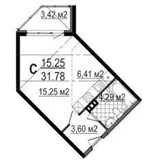 Апарт-комплекс «Avenue-Apart Прибрежный», планировка студии, 31.78 м²