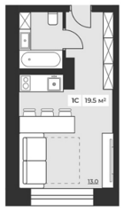 Апарт-комплекс «All in Salute», планировка студии, 19.50 м²