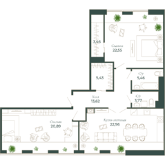 МФК «Мадонна Бенуа», планировка 3-комнатной квартиры, 96.40 м²