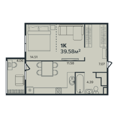 ЖК «Эдельвейс» (Выборг), планировка 1-комнатной квартиры, 39.58 м²
