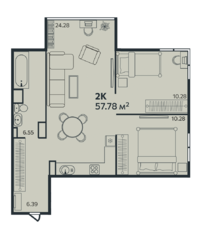ЖК «Эдельвейс» (Выборг), планировка 2-комнатной квартиры, 57.78 м²