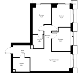 ЖК «Cityzen», планировка 3-комнатной квартиры, 71.40 м²