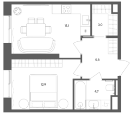 ЖК «Sokolniki», планировка 1-комнатной квартиры, 41.50 м²