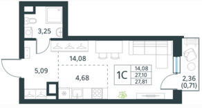 ЖК «Первый Рязанский», планировка студии, 27.81 м²