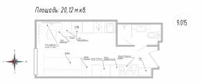 Апарт-комплекс «Well», планировка студии, 20.10 м²