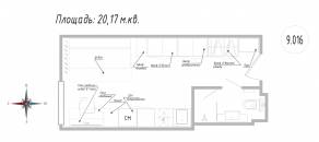 Апарт-комплекс «Well», планировка студии, 20.20 м²