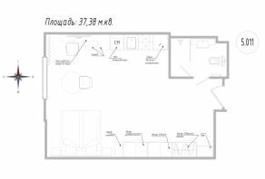 Апарт-комплекс «Well», планировка студии, 37.40 м²